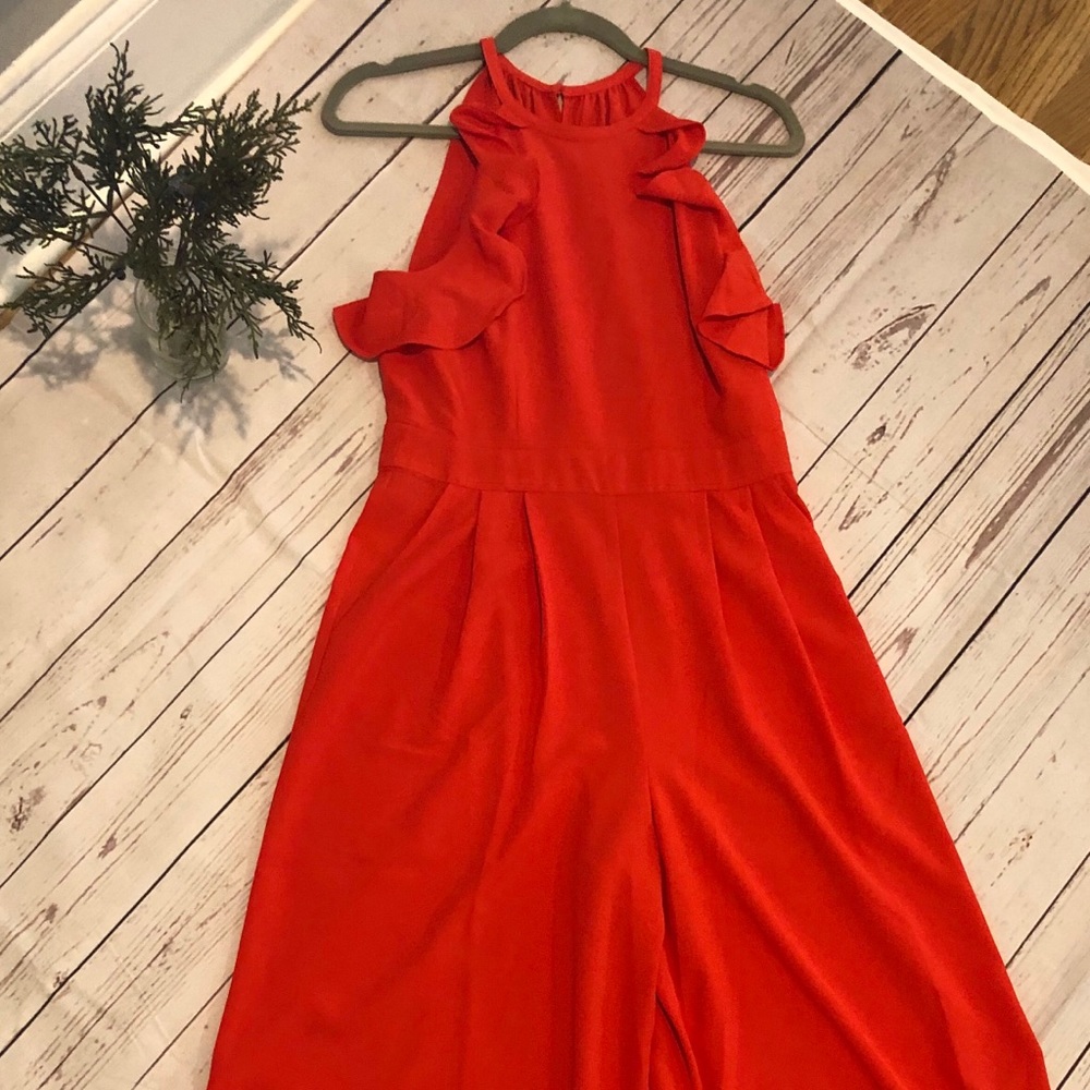 Vince Camuto Tangerine Red Halter Jumpsuit